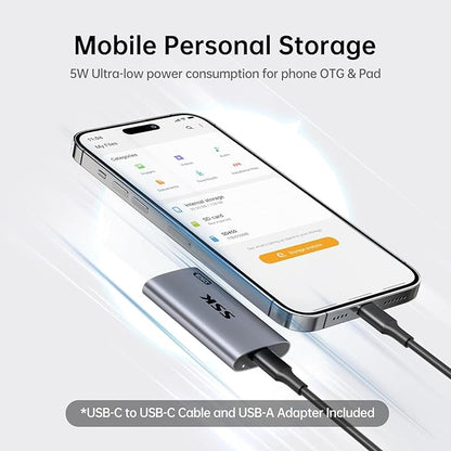 SSK 128GB SSD External Hard Drive, Portable SSD Up to 550MB/s Fast Solid State Drives, External Drive USB 3.2 Gen2 for iPhone 15/Pro, Windows, Mac, Android with LED Light, Trim, Smart Supported