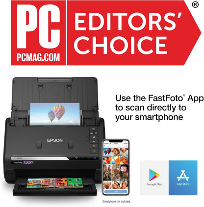 Epson FastFoto FF-680W Wireless High-Speed Photo and Document Scanning System, Black & Workforce ES-580W Wireless Color Duplex Desktop Document Scanner for PC and Mac