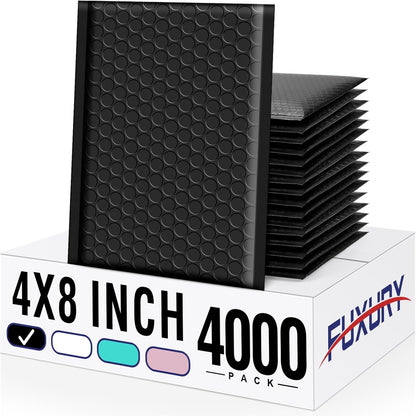 Fuxury Black Bubble Mailers 4x8" 4000 Pack, Waterproof Padded Envelopes Self Seal Bubble Envelopes, Padded Mailers for Small Business, Envelope Mailers Usable Size 4x7"