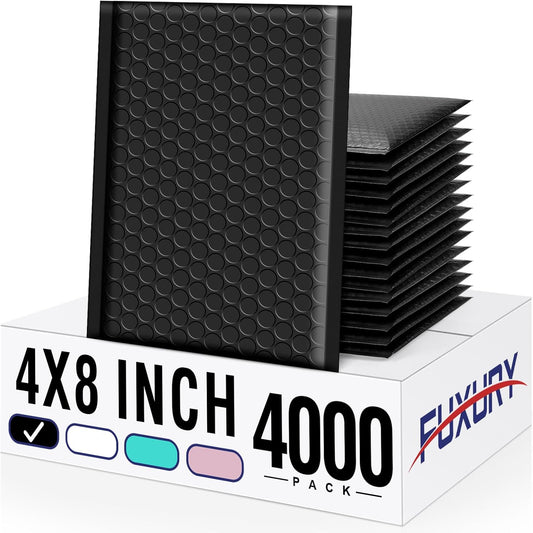 Fuxury Black Bubble Mailers 4x8" 4000 Pack, Waterproof Padded Envelopes Self Seal Bubble Envelopes, Padded Mailers for Small Business, Envelope Mailers Usable Size 4x7"