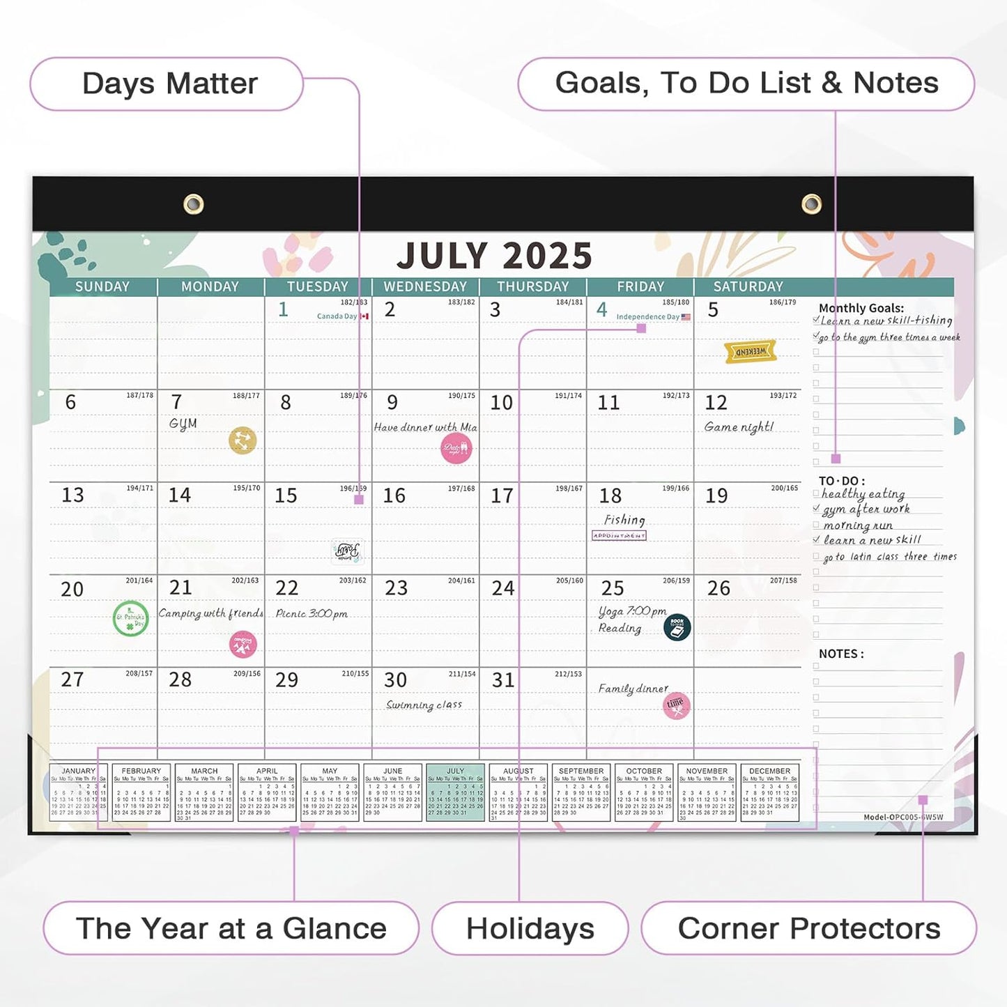 Ospelelf Desk Calendar 2025-2026, Magnetic Fridge Wall Calendar, 18 Month Monthly Large 17" X 12" Calendar Planner with Plastic Cover, July 2025 to December 2026 Floral