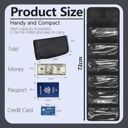 Money Organizer,Money Organize for Cash with 6 Zippered Pocket Multipack Pouch,Small Travel Casher Holder,Cash Holder for Bills,Coins,Foreign Currencies