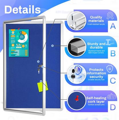 Magula 36"x24" Enclosed Bulletin Board Tamper-Proof Dispaly Case, Aluminium Frame, Shatter Resistant Lockable Bulletin Board, Lockable Noticeboard for School, Office, Commercial, Hospital etc