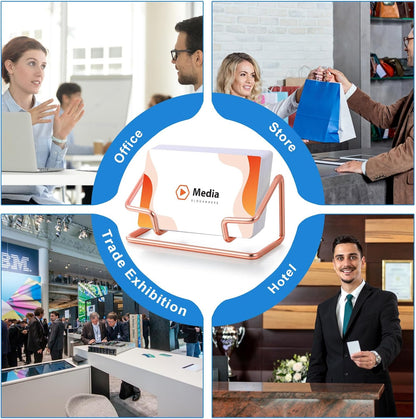 Landhoow 2 Pcs Business Card Holder for Desk, Cute Metal Card Organizers Display Stand Postcard Holder Rack for Desktop Working Office Home Daily Use (Rose Gold)