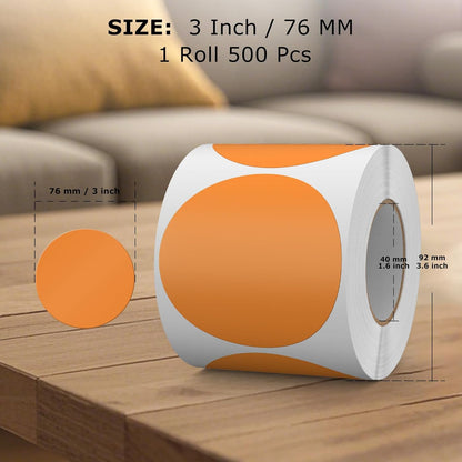 500 PCS Round Stickers 3 Inch Vinyl Orange Colored Dot Sticker Roll Removable Color Coding Circle Floor Labels for Inventory Garage Sale Price Tags