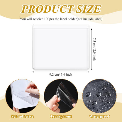 Jeyiour 100 Pcs Label Holders Adhesive Nameplate Pockets Storage Bin Labels Index Card Holder Shelf Plastic Peel Stick for Classroom Supermarket Bookshelf Library Student Box Drawer (3.6 x 2.9 Inch)