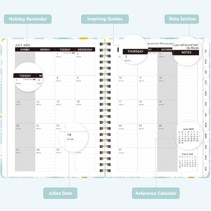 Planner 2025-2026 for Women & Men, Weekly and Monthly Calendar Notebook (July 2025 - June 2026), Hardcover Spiral Bound School Teacher Student Planner with Tabs, Inner Pocket, A5 (6.3" x 8.5")