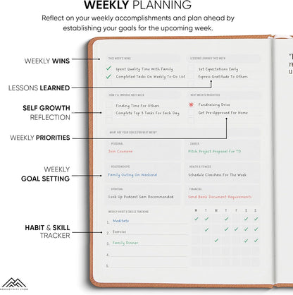 2025 Planner Pro 5.8 x 8.3 - Undated Productivity & Business Planner Notebook & Journal - Monthly Planner 2025 & Daily Planner 2025-2026 - A5 - Brown - Productivity Store