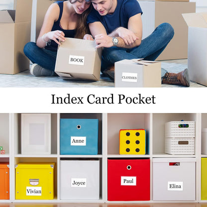 100 Self-adhesive Index Card Pockets Label Pockets sleeves with Top Open for Business Cards, Clear Plastic Sticky Labels Holders for Storage Bins Library Cards, Organizing Totes Shelves (3.7 x 2.28'')
