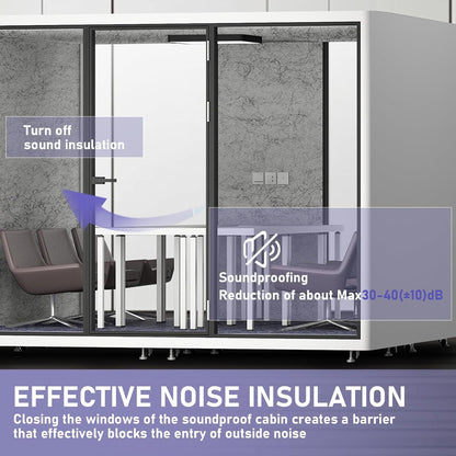 Office Sound Booth with Audio Privacy - Large Soundproof Booth with White Modern Style,Movable Room with Light,Ventilation,Socket for Meeting Room,Band Practice,Home Gym(118.11IN)