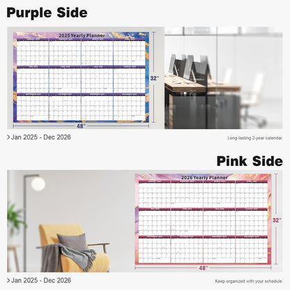 Ospelelf Large Dry Erase Wall Calendar 2025-2026 - 32'' x 48'' Yearly Laminated Calendar Monthly Family Calendar for Office, Use Jan 2025 - Dec 2026 (Marble)