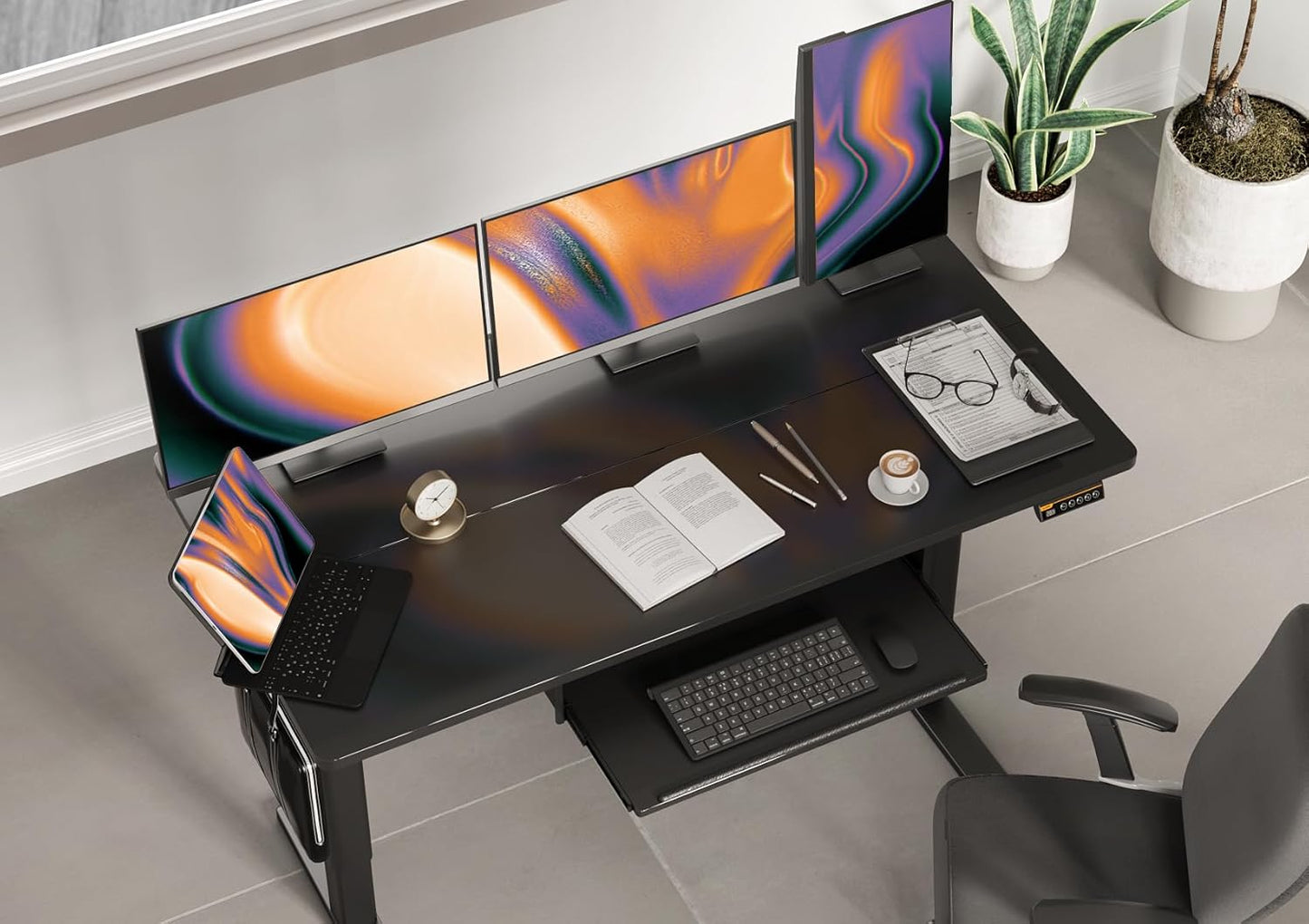 Claiks Standing Desk with Keyboard Tray, Standing Desk Adjustable Height, Raising Desks for Home Office and Computer Workstation, 55 Inches, Black