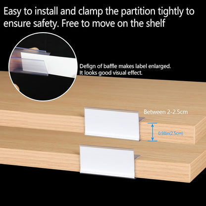 36pcs Wood Shelf Label Holder Plastic Price Tag Holder Supermarket Retail Sign PVC Clear Shelf Label Holder (Includes 50 Pieces Label Inserts) Perfect Fits 25 mm Wooden Shelving.