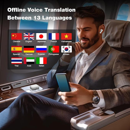 IAMJOY Language Translation Earbuds, 163 Language & Accents Two-Way Translator Device Built-in 6 Mics, 42dB Hybrid Dual Noise Cancelling Earbuds for Travel Business Learning, White