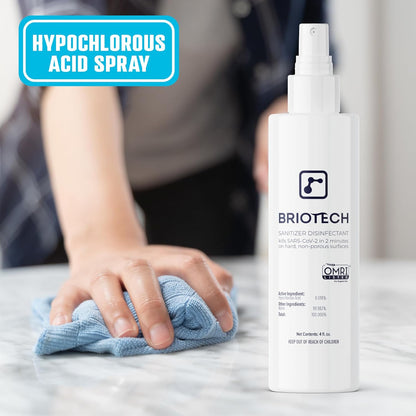 BRIOTECH Sanitizer Disinfectant Hypochlorous Spray, Kill 99.99% of Viruses & Bacteria, Control Mold, Eliminate Odor, Gentle for Nursery & Play Rooms, Food Contact Surface Sanitizer, 4 fl oz
