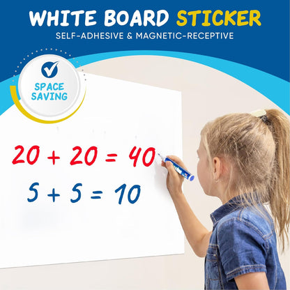 YOUNGJQ Whiteboard Sticker 40" x 18" Self Adhesive Magnetic Dry Erase Board for Wall, Peel and Stick White Board Wallpaper with Starter Kit for Office Home