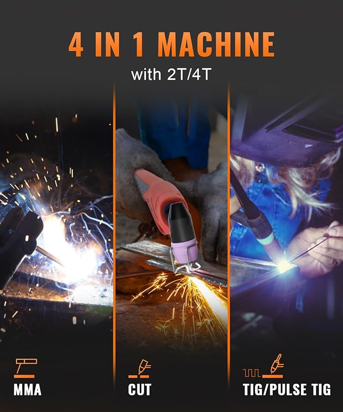 HITBOX Plasma Cutter Welder Combo, 4 IN 1 [Air Sensor Technology] 50Amp HF Non-Touch Pilot Arc TIG Welding with Foot Pedal, 110V/220V 2T/4T Stick/MMA/Pulse TIG, Whole LED Display Screen (CT-520)