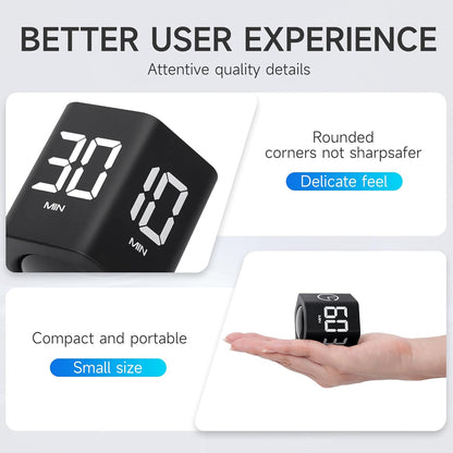 Productivity Timer 1, 5, 10, 30, 60 Minutes Preset, Desk Cube Timer with Gravity Sensor/Mute/Vibration for ADHD, Work, Study, Kitchen, Back to School (1, Black)