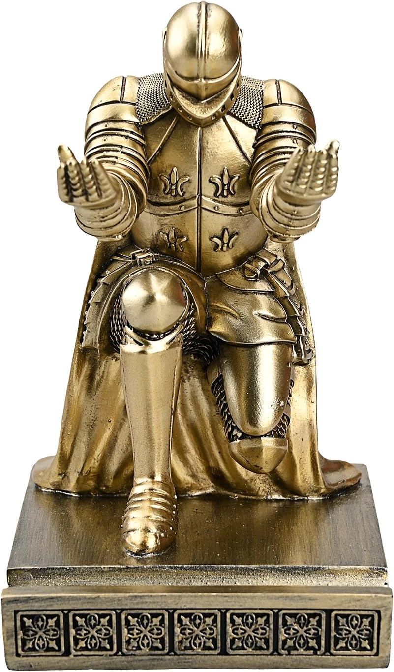 Windbreaker Soldier Knight Pen Holder Personalized Desk Accessory, Mobile Phone & Gaming Controller Holder, Device Stand Gift for Medieval Enthusiasts (Bronze)