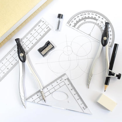 SAYEEC Geometry Set, 10 Pcs Math Protractor Compasses Kit with Ruler, Triangles, Eraser, Sharpener, Lead Refills, Pencil, Storage Box, Drafting Drawing Tools for Architects Engineers Artists Students
