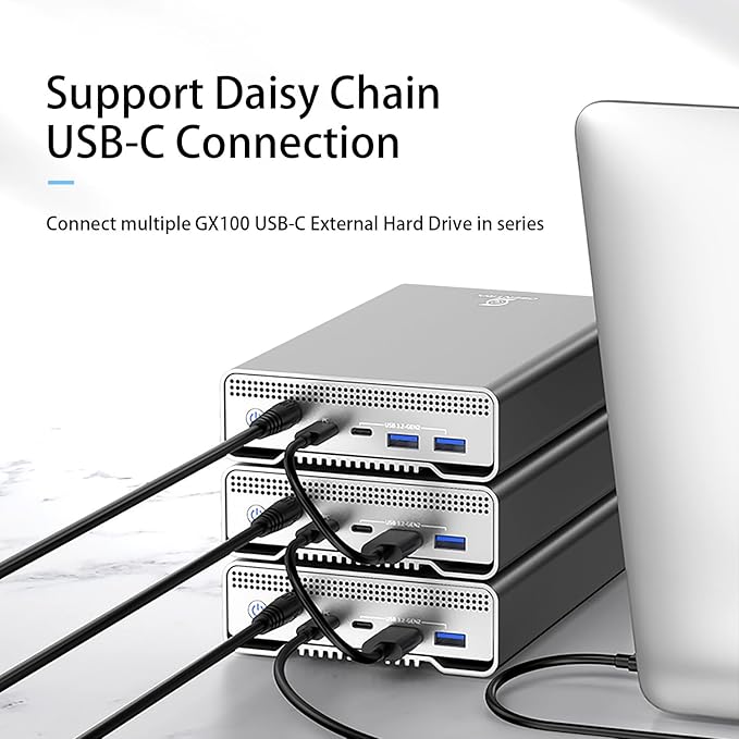 GX100 10TB USB 3.2 Gen 2 USB-C External Hard Drive with USB Hub for Windows or MacOS Desktop PC/Laptop - 2 Year Warranty