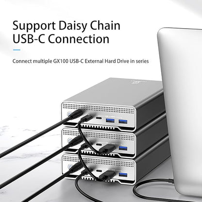 GX100 10TB USB 3.2 Gen 2 USB-C External Hard Drive with USB Hub for Windows or MacOS Desktop PC/Laptop - 2 Year Warranty