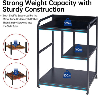 Printer Stand with Storage Shelf for Home Office Organization, 22 x 18 Inch Large Printer Table with Wheels, Shredder Stand, CPU Stand, Rolling Cart for Host Computer, PC Tower, Desktop- Black