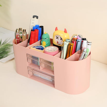 INSTOME Pencil Pen Holder for Desk with 3 Drawers - All-In-One Desk Organizer - Perfect Desk Accessories for Office Use - Stylish & Convenient Desk Organizers and Accessories (Pink)