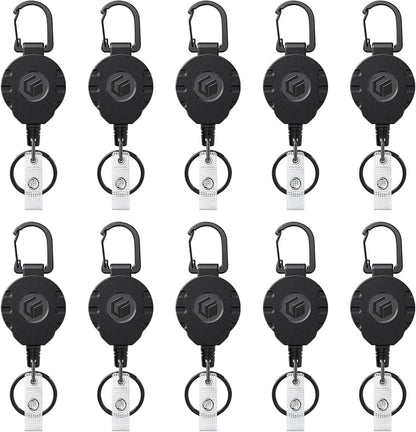 Uniclife 10 Pack Retractable Keychain Heavy Duty Carabiner Badge Holder Tactical ID Badge Reel for up to 8 oz with Stainless Steel 31.5 Inch Steel Wire Rope Retractable Lanyard Clip and Key Ring