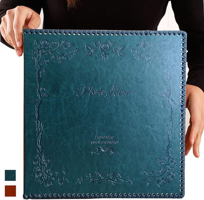 Photo Album Self Adhesive Pages, Large Magnetic Self-Stick Picture Album with Leather Vintage Inspired Cover, DIY Albums Holds 3X5, 4X6, 5X7, 6X8, 8X10 10X12 Photos (Darkgreen 40 Pages)