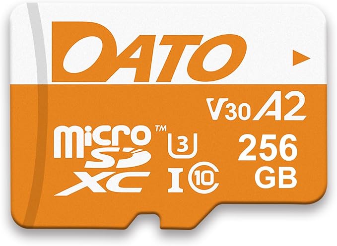 DATO 256GB Advance Plus microSDXC Memory Card w/Adapter, UHS-I, C10, U3, V30, A2, 4K UHD, Up to 160/150 MB/s, for Mobile Phones, Tablets, Gaming Consoles, Cameras, Drones, and Professional Equipment