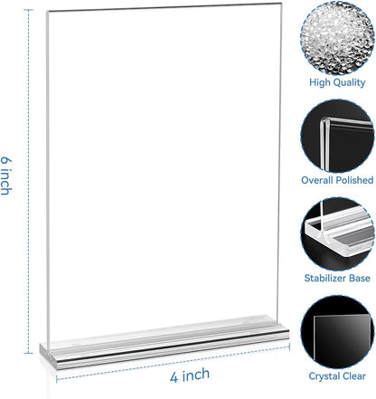 EHWINE 24 Pack Acrylic Sign Holder 4x6, Double-Sided Stand up Table Top Sign Holders, Clear Acrylic Picture Frame Paper Holder Display Stand for Office Business Store Wedding Party