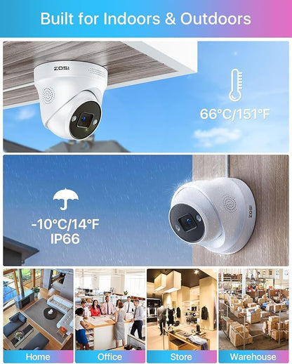 ZOSI 16CH 4K PoE Security Camera System,8X 5MP Outdoor Indoor PoE Cameras with 2-Way Audio,Person Vehicle Detection,Color Night Vision,16Channel 8MP NVR with 4TB HDD for Home Business 24/7 Recording