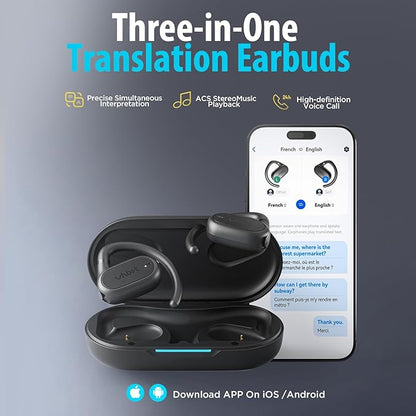 AI Translation Earbuds, Real-Time 143 Language & Accent Translator, Open Ear Wireless Bluetooth Earbuds with 120H Charge Case, Spanish/English/Japanese Voice Support, iOS & Android Compatible