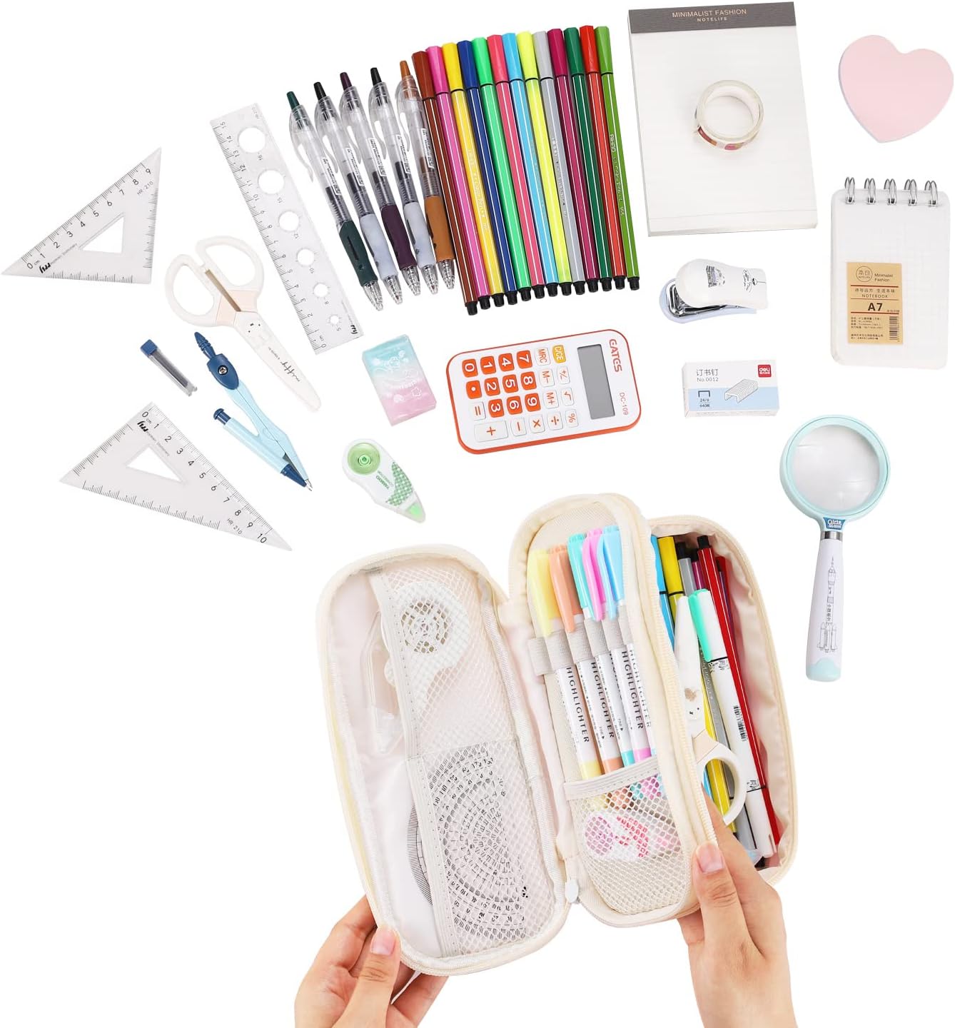 Dugio Big Pencil Case for Girls Organizer Pencil Bag with Zipper Pencil Pouch for School Teens Kids Aesthetic Large Pencil Pouch Pink