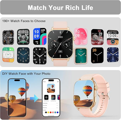 Smart Watches for Men Women, 1.85'' AMOLED HD Fitness Tracker with 100+ Sports Modes, Smartwatches with Bluetooth Call/Heart Rate/Sleep Monitor/Pedometer, IP68 Waterproof Watch for Swimming, Gold