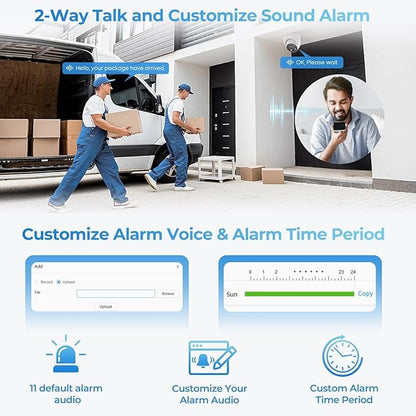 Dual-Lens 4K (8MP) TiOC Outdoor POE Camera - 2 x 4MP Duo 180° Panoramic Wide Angle AI Turret IP Camera, Dual Color Night, DMSS, Active Detterence, 2-Way Audio, Human/Vehicle Detection
