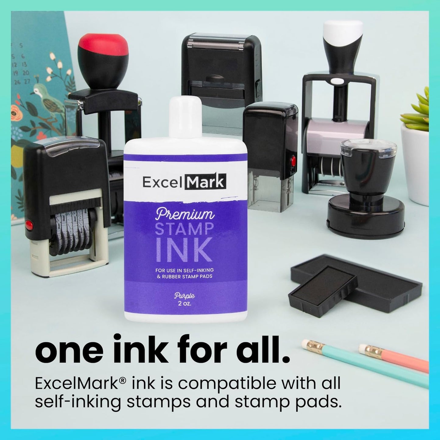ExcelMark Self Inking Stamp Refill Ink - 2 oz. - Purple Ink