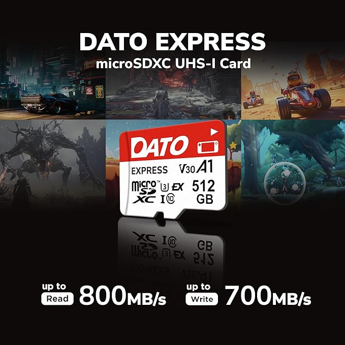 DATO Express 256GB microSDXCEX Memory Card PCIe Gen3x1 NVMe UHS-I C10 U3 V30 A1 4K8K UHD Up to 800/700 MB/s Compatible with Gen Gaming Consoles Witch 2 Action Cameras Drones 360° Cameras