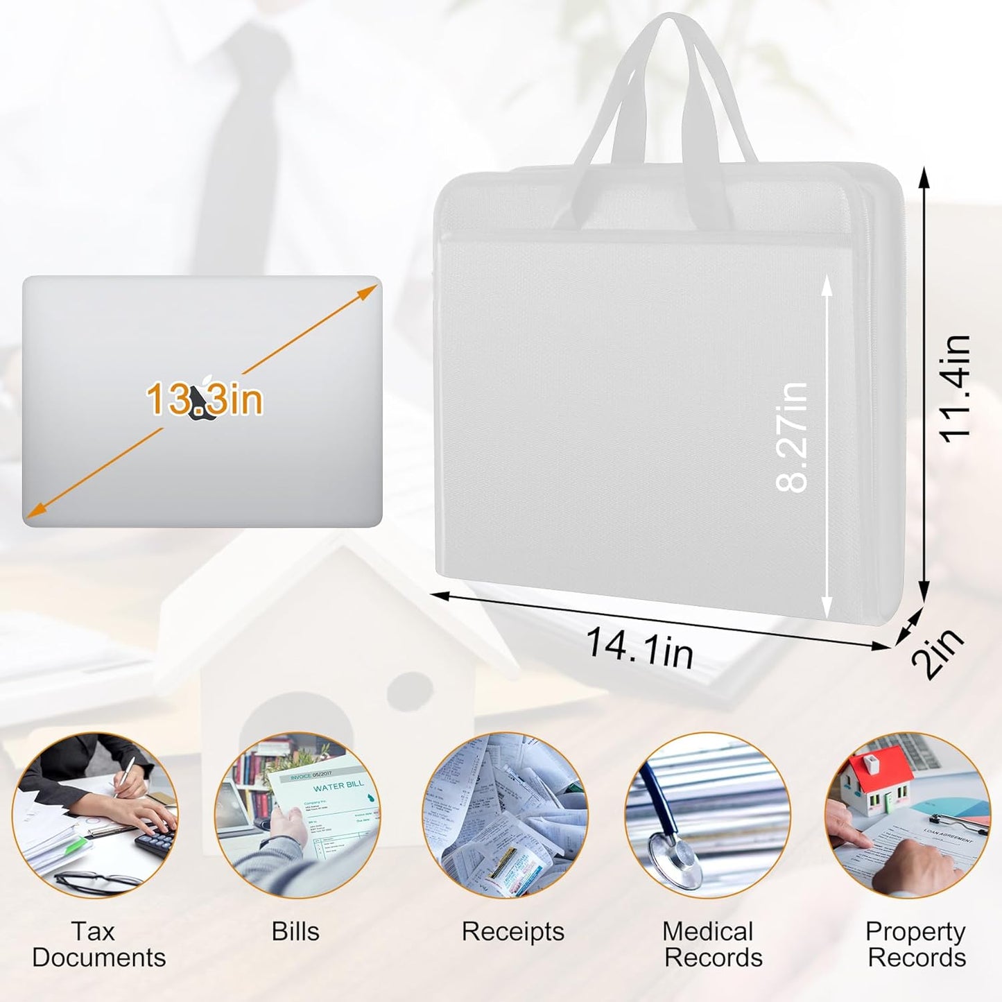 File Organizer Fireproof Expanding Accordion File Folder with Zipper Labels13 Pockets Document Organizer Holder Storage Box Bag for Business Office Receipt Home Travel