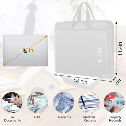 File Organizer Fireproof Expanding Accordion File Folder with Zipper Labels13 Pockets Document Organizer Holder Storage Box Bag for Business Office Receipt Home Travel