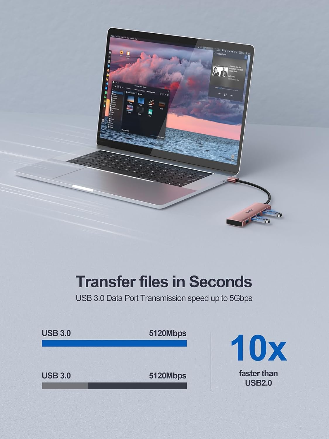 USB 3.0 Hub,4 Port USB Splitter Extender Portable Adapter Multiport Data Hub for Laptop,Xbox, Flash Drive,HDD,Console,Camera,Keyborad,Mouse Windows,Mac OS PC,Not Designed to Charge Devices-Pink