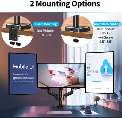 MOUNTUP Triple Monitor Mount, Three Monitor Desk Mount for Max 27 inch Computer Screens, Triple Monitors Stand with Gas Spring, Monitors Arm with Swivel, Tilt, Rotation, Each Arm Holds 4.4-19.8 lbs