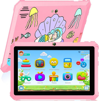 YINOCHE Kids Tablet for Kids 3-7 7'' Andoird Toddler Tablet for Toddlers with Case 32G Kids Tablets with Parental Controls WiFi Dual Camera GMS Certified Learning Toddler Toys for Girls (Pink1)