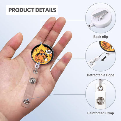 Badge Reel, Funny Badge Holder, Cute Badge Clip for Nurse, This is Fine Dog Retractable ID Badge Clips, Office Name Badge Accessories, Nursing Student Gifts