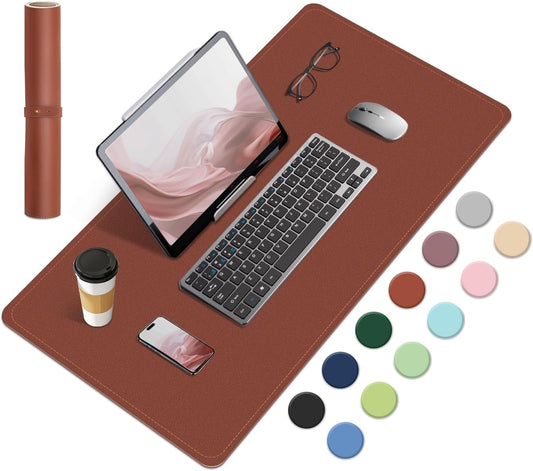 Dual-Sided Desk Pad, Natural Cork & PU Leather Mouse Pad for Desk, Desk Pad Protector, Non-Slip Desk Mat for Office and Home Work, (Brown, 23.6" x 13.7")