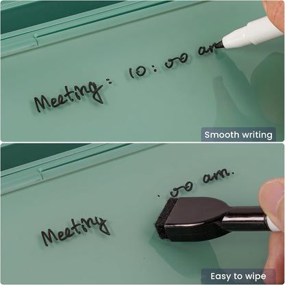 Varhomax Glass Desk Whiteboard with Storage, Desktop Organizer to-do List Memo Notepad Dry Erase White Board for Home Office and School Supplies (Green)