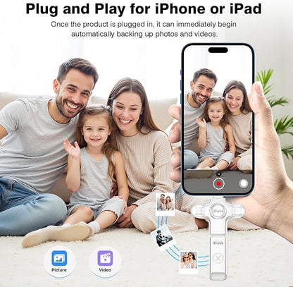 iDiskk 128 GB Auto-Secure-Backup USB Flash Drive Thumb Drive - iPhone Memory Storage to Transfer & Backup Photos, Videos,Photo Stick for iPhone,iPad, Android, Mac & PC