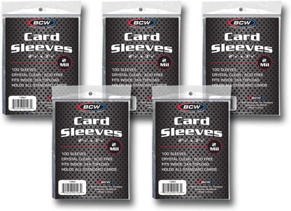 BCW Standard Card Sleeves - 2-5/8" x 3-5/8" - 5 Packs (500 Total) | Crystal Clear Acid-Free, Toploader | Trading Card Sleeves for Baseball, Basketball, Football, Hockey, Pokemon, MTG, etc