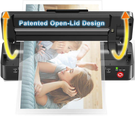 9-Inch Thermal Laminator Machine, World's First Open-Lid Design, Remove Jam in 5s, Auto Shut-Off, NTC Temperature Control, 5 Laminating Sheets for Teacher School Home Office Personal, Black